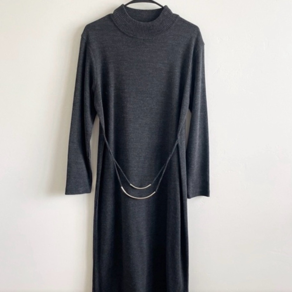 Women's Donna Ricco Gray Knit Long-Sleeve Dress-large